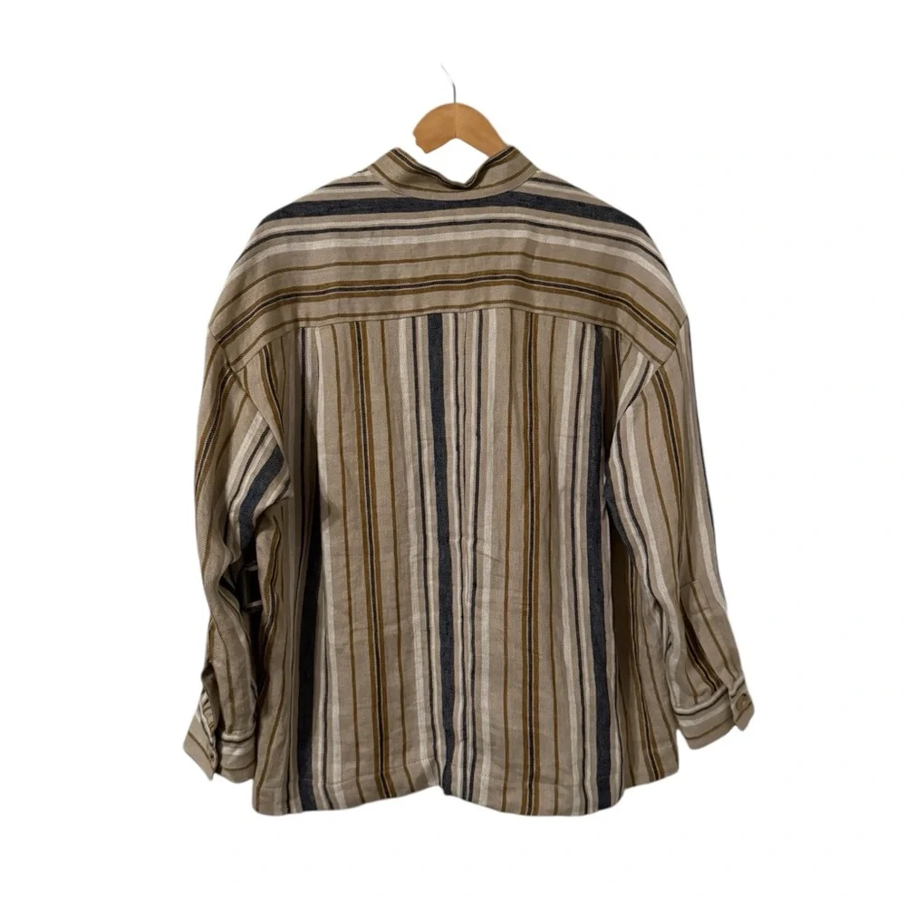 AF AGGER Striped Long Sleeve Linen Button Down Pocket Top Tunic - Picture 10 of 10